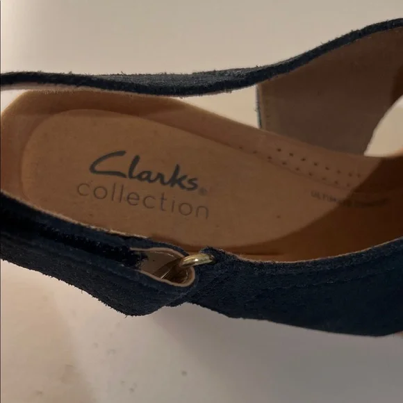 Clarks Dark Blue Wedge Sandals - Picture 3 of 11